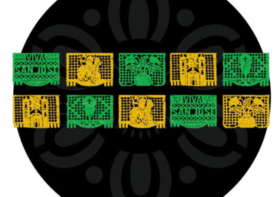 Papel Picado San Jose verde y amarillo plastico picado